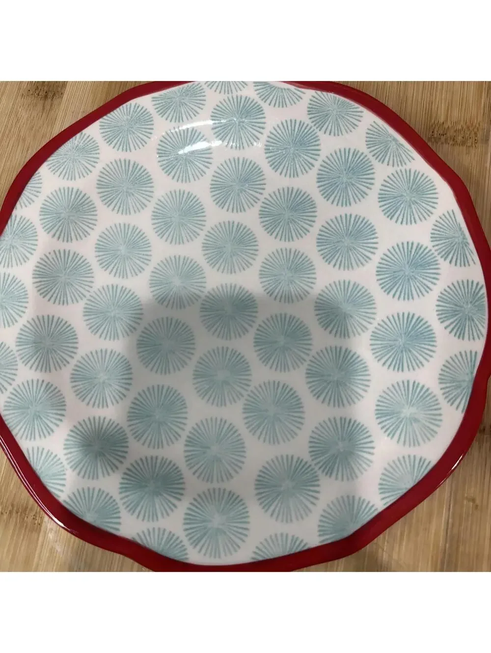 Pioneer Woman Salad Lunch Plates 2 Two Happiness Scallop Teal Dot Red Trim 8.5